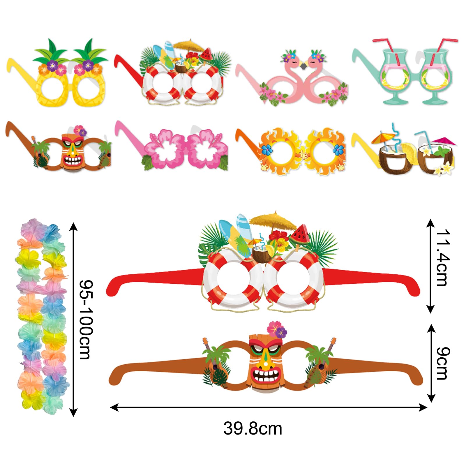 BSITSSS 16 PCS Hawaiian Party Accessories, Funny Hawaiian Accessories, 8 PCS Funky Glasses + 8 PCSHawaiian Garland - Image 2