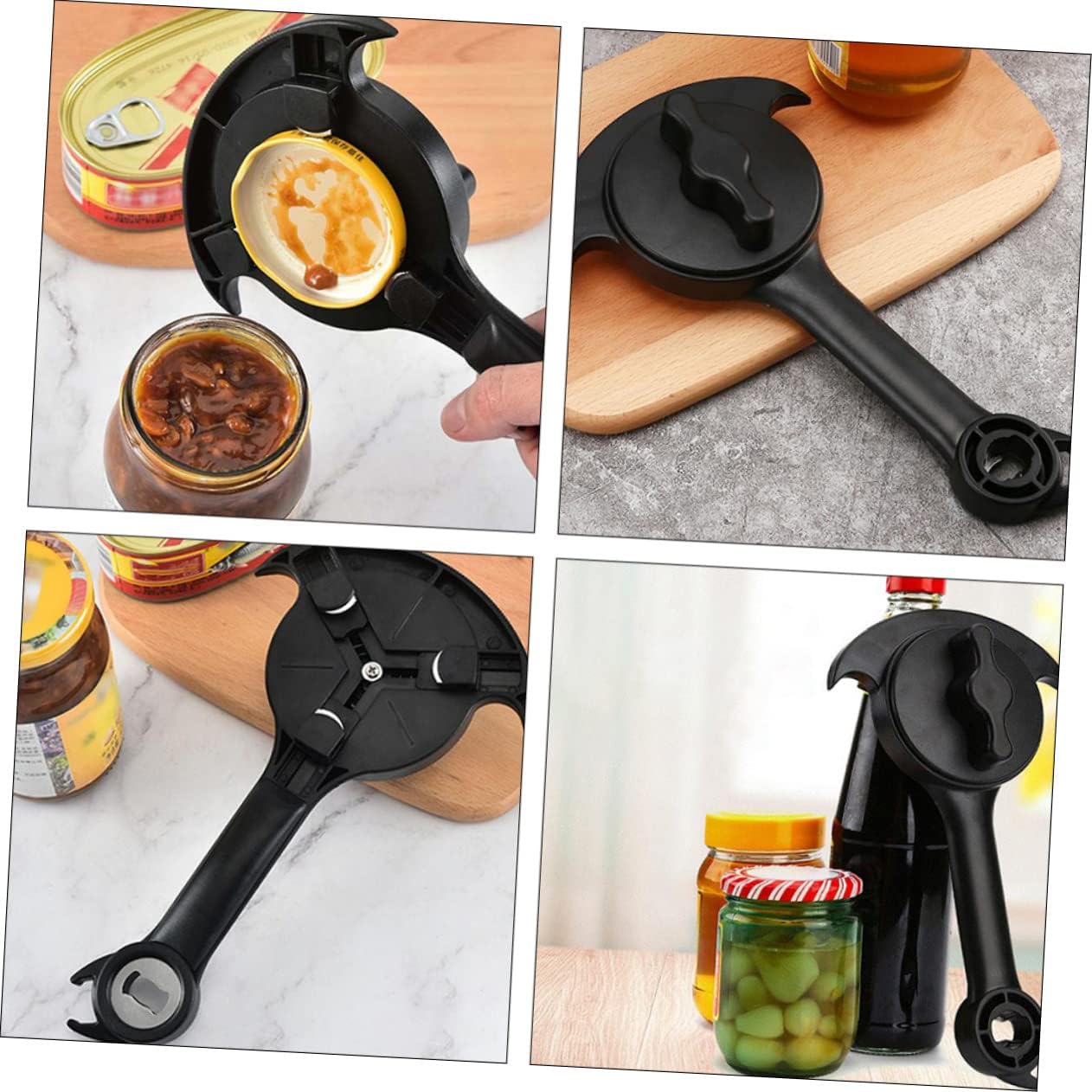 LABRIMP 1pc Stainless Steel Manual Can Opener Tool Multi-functional Kitchen Gadget for Effortless Can Bottle Opening Portable Lightweight Non- Handle for Home Bar Restaurant Use Black