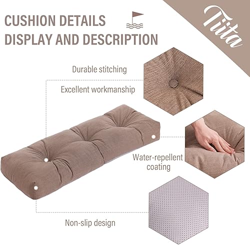 Miniatura 2 de Tiita Cojín de banco para exteriores, 48 x 16 pulgadas, impermeable, para muebles de patio, cojines duraderos para asiento de banco de patio, cojín