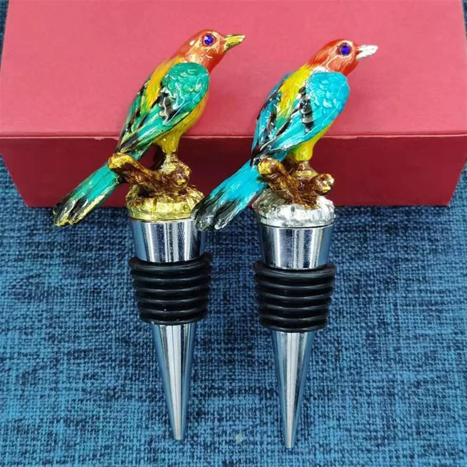 Bouchon de vin, bouchon de bouteille de vin en métal d'oiseau or argent boisson de champagne for cadeau de fête de mariage accessoires de bar à la maison (Color : Silver Magpie)(Golden Magpie)