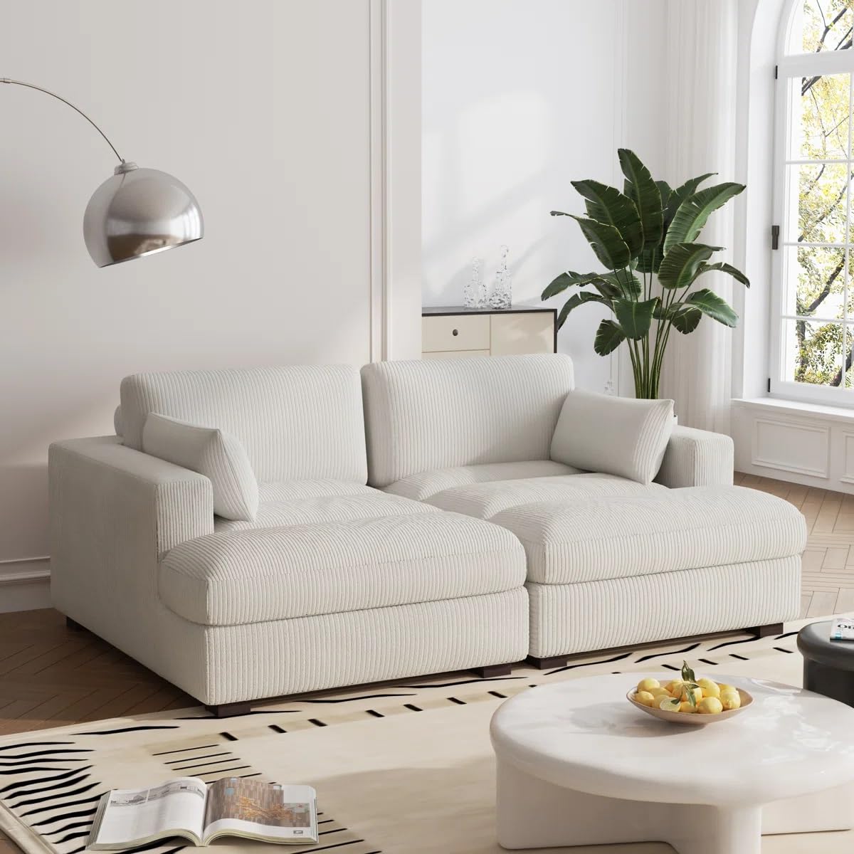 Bentura Oversized Upholstered Beige Corduroy Sleeper Sofa Bed Lounge Modular Sofa with Armrests & Throw Pillows (Beige Performance Corduroy)-image-41