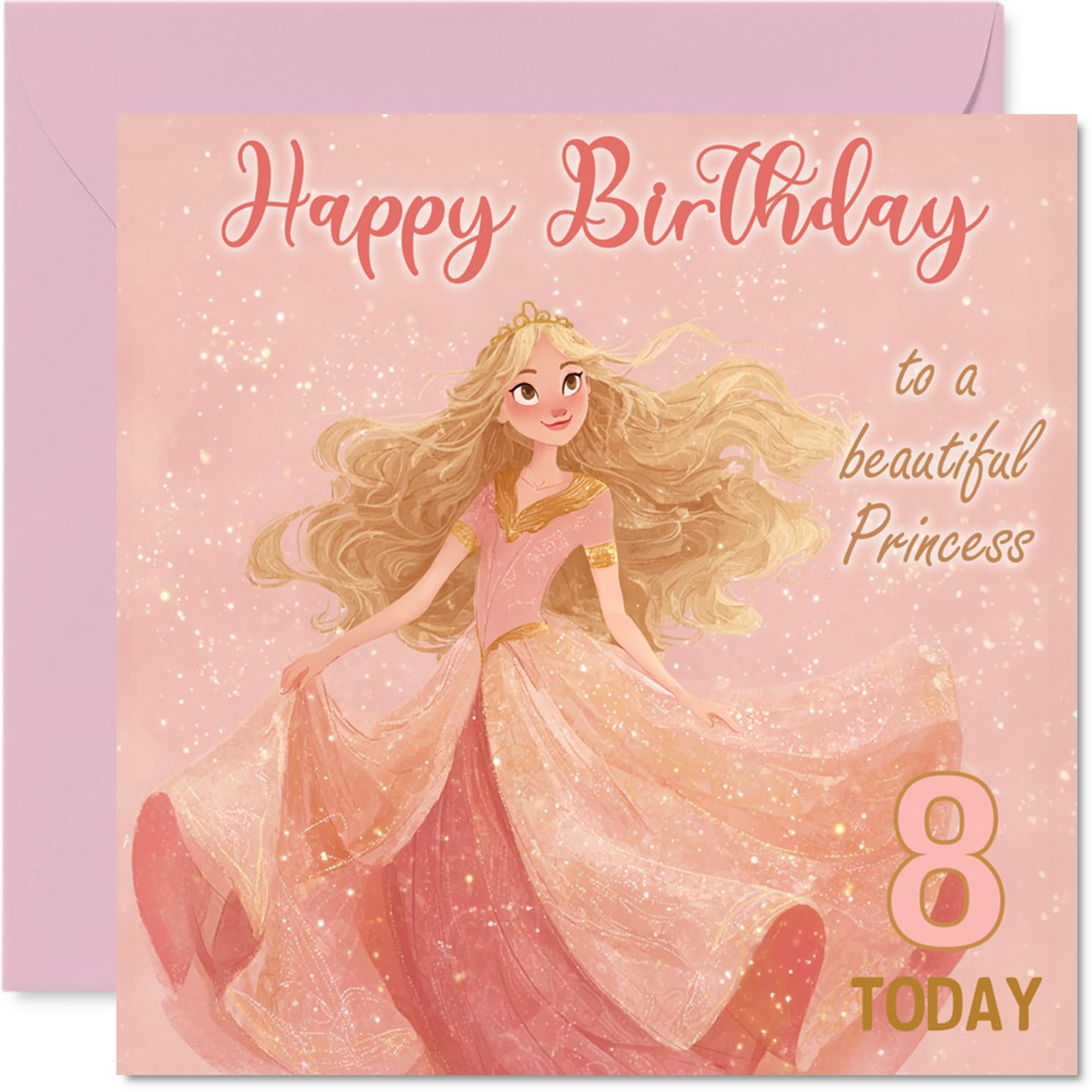 8th Birthday Cards for Girls, Princess in Pink