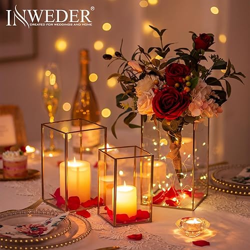 Miniatura 4 de Inweder Portavelas de cristal para huracanes 3 portavelas de vidrio de huracán, rectangulares de vidrio transparente, para velas de pilar,