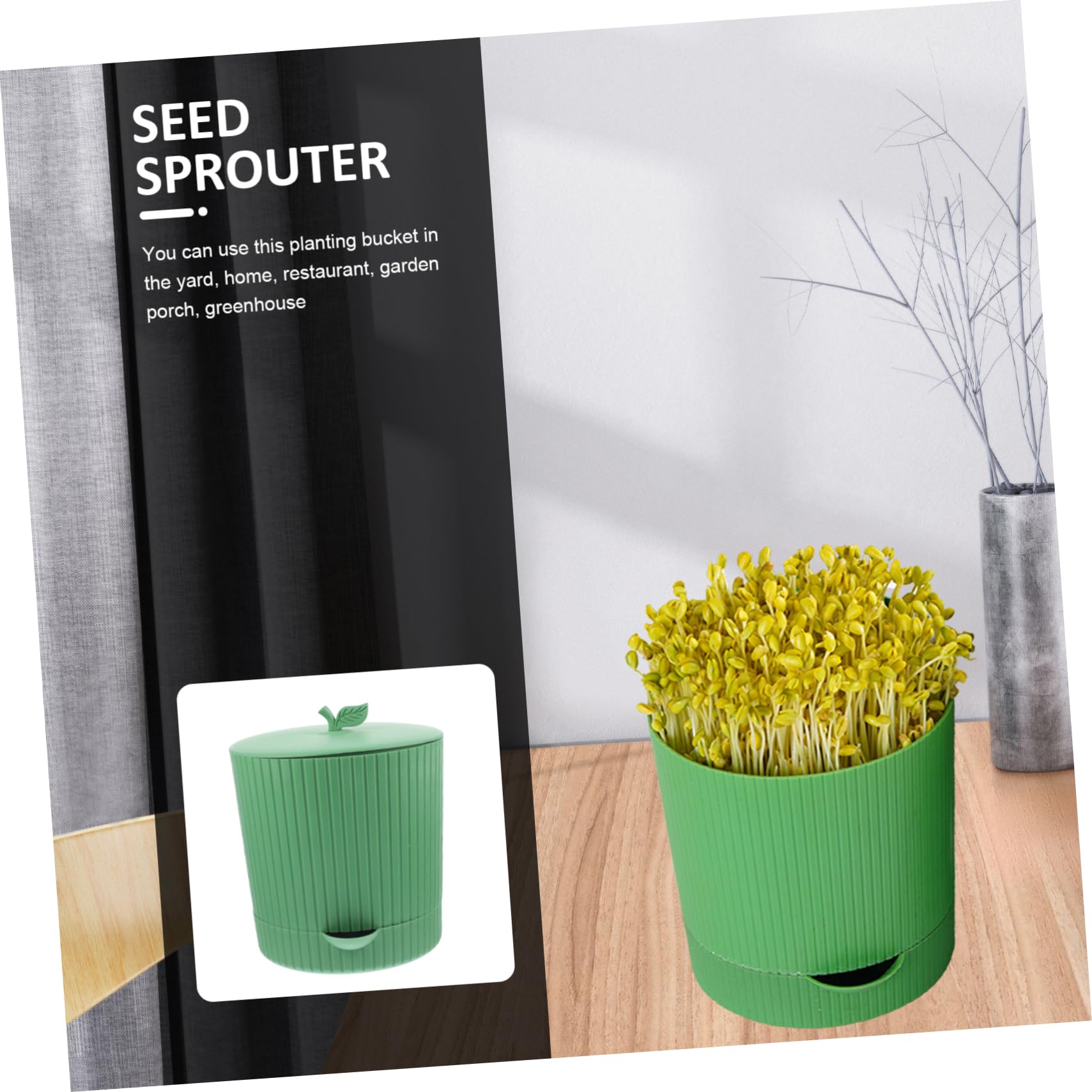 Cabilock Germoir pour Graines à Germer, Kit de Culture de Germes de Haricots en PP et Pierre, Réutilisable, Design D’évacuation D’Eau, pour Maison et Jardin | Vert, Sortie D’eau et Structure Respirante, pour Soja et Graines de Blé, Usage Porche et Jardin