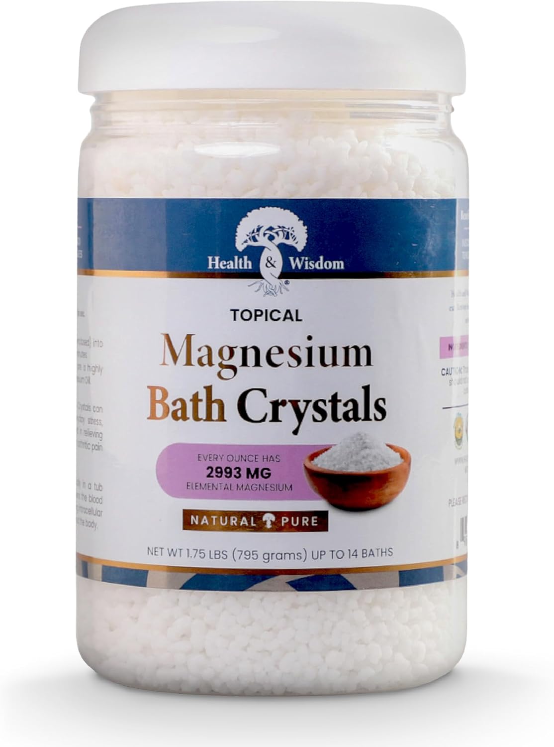 Health and Wisdom Magnesium Bath Salt – Magnesium Chloride Flakes for Bath Soak, 4X Epsom Salt Concentration, Unscented Formula, Dead Sea Sourced, Zero Additives – 28 Ounces