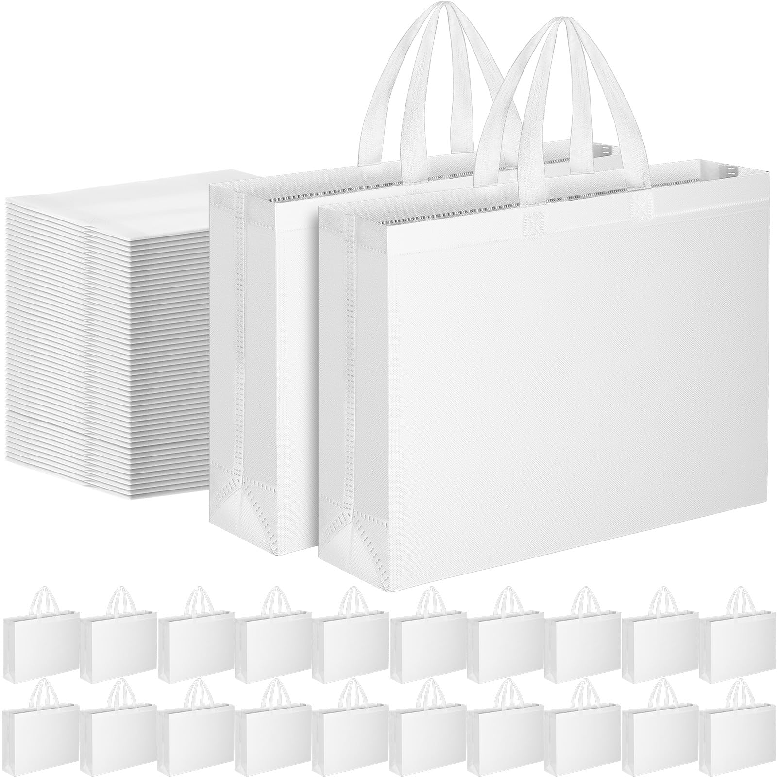 Silkfly 100 Pcs Halloween Reusable Woven Bag Bulk, Thanksgiving Fall Grocery Shopping Bags Tote Bags for Birthday, Wedding(White)