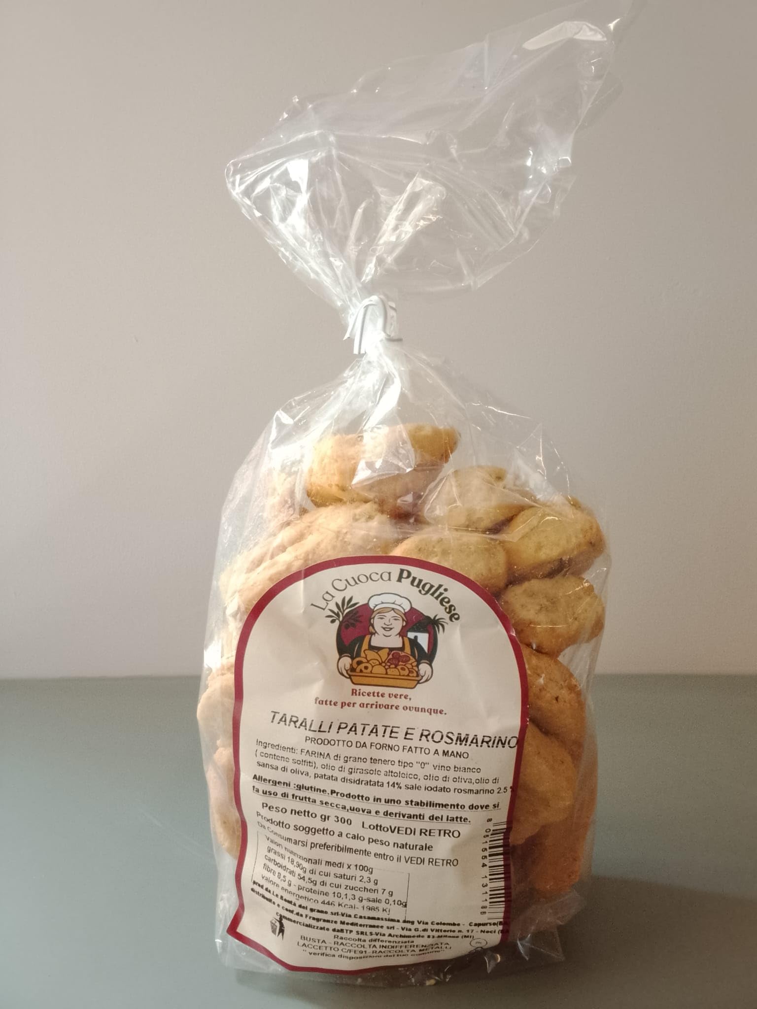 La Cuoca Pugliese - Taralli Patate e Rosmarino Artigianali Pugliesi, Taralli Salati Croccanti, Snack da Forno Tradizionale, Ideali per Aperitivi, Confezione da 10 x 300 g