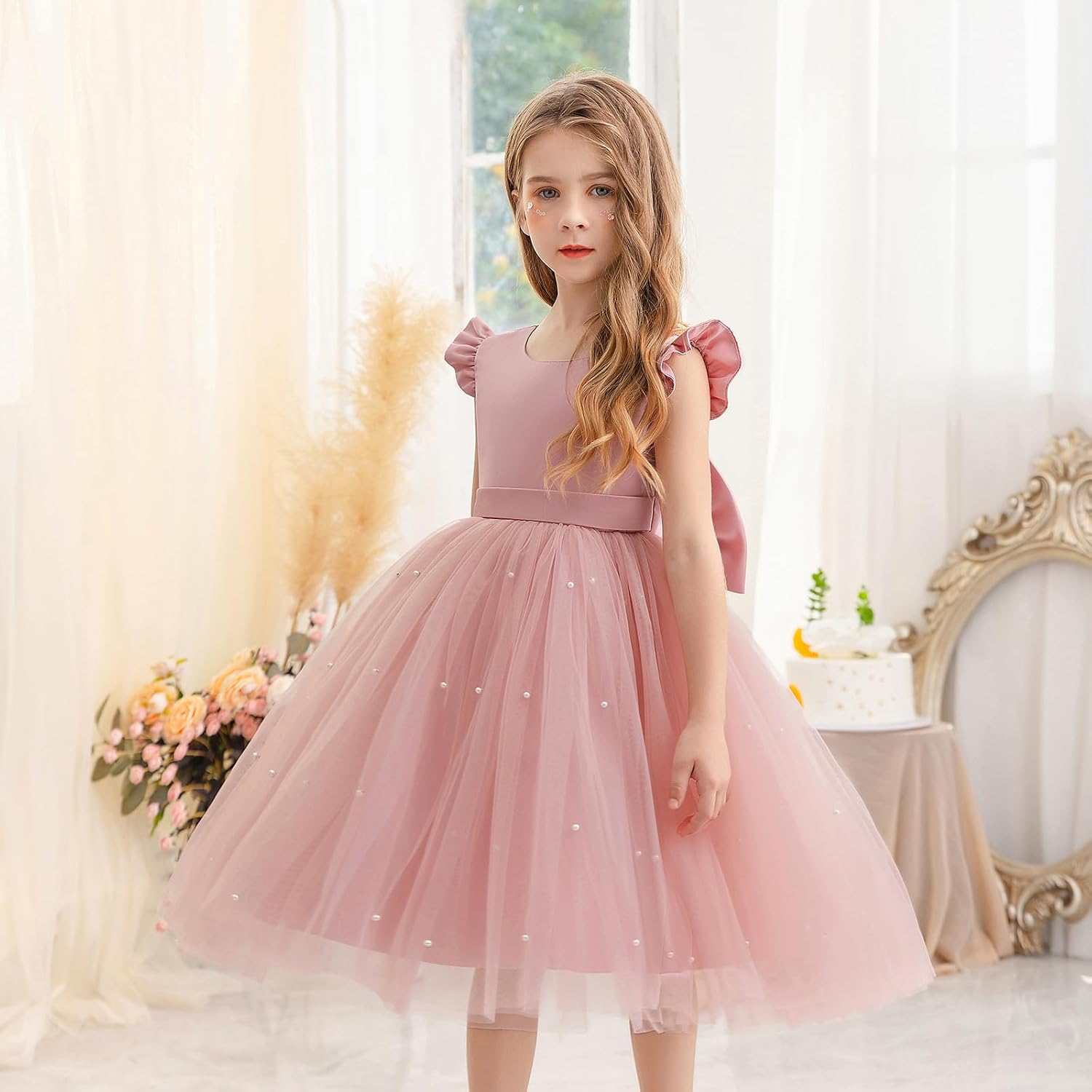 KAQININI Flower Girl Dress Wedding Guest Ruffle Tulle Satin Party Birthday Princess Dresses Pageant Gown Kids Short