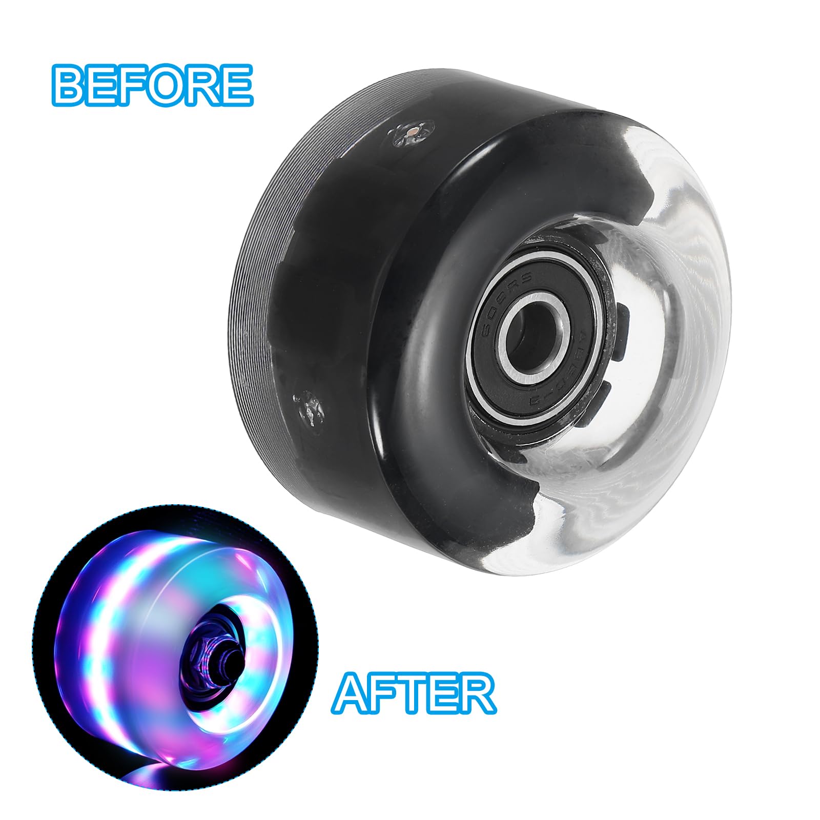 PATIKIL Ensemble de Roues de Patins à roulettes, 8 Pcs 58mm 82A Ensemble de Roues de Skateboard Cruiser Lumineuses avec Roulements, pour Patinage à Double Rangée, Rose, Bleu, Vert