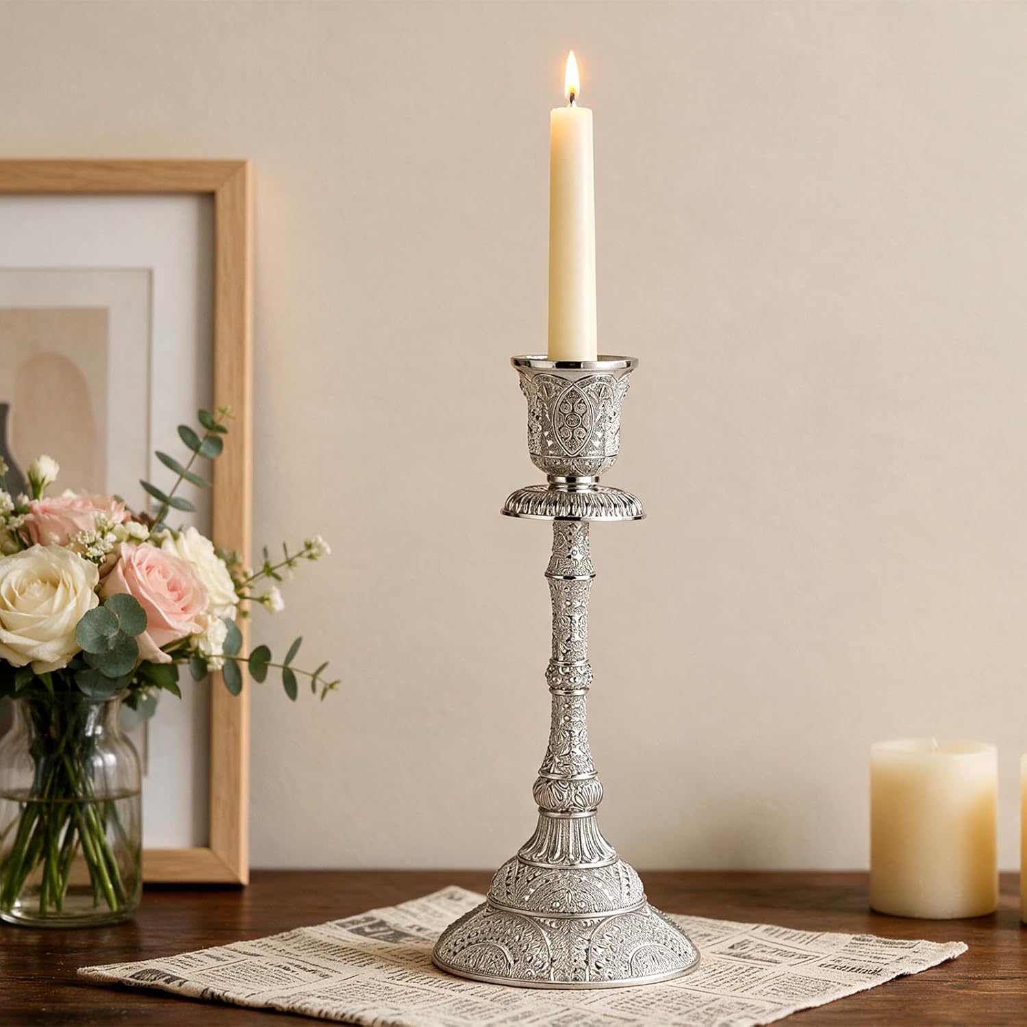OwnMy 2PCS Taper Candle Holders Vintage Metal Pillar Candlestick Holders