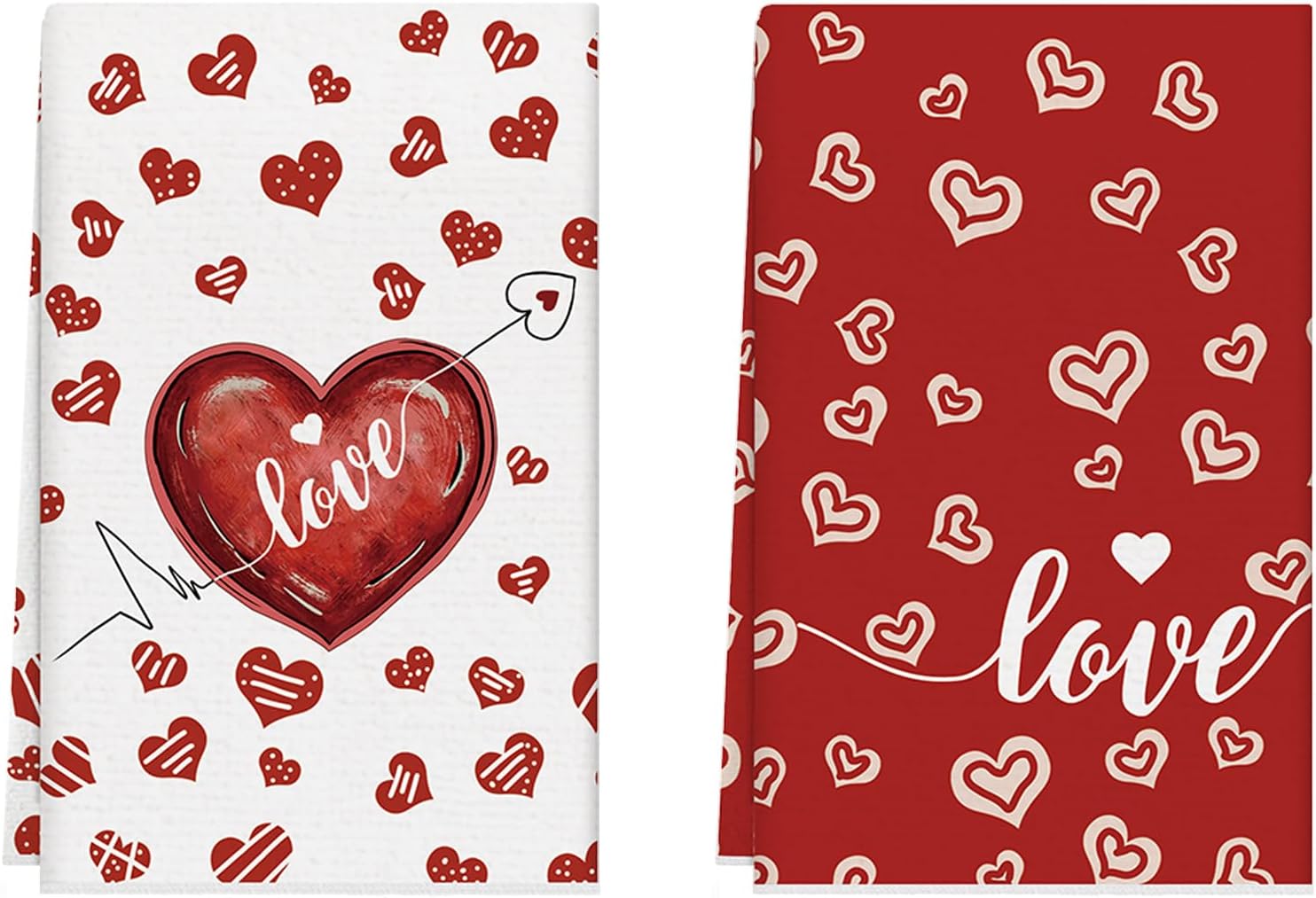 Valentine’s Day Romantic Red Love Hearts Kitchen Towels Dish Towels 18x26 Inch Home Decorations Hand Towels Set of 2 Drying Dishcloth