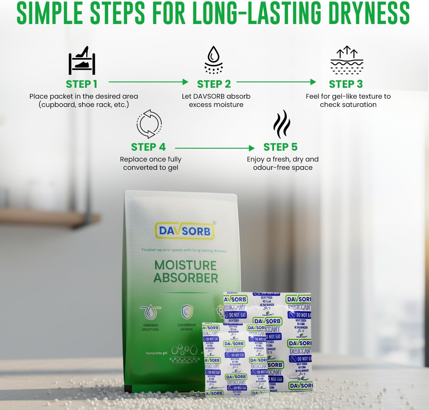 DAVSORB Moisture Absorber - Medium - (Approx 50 gm x 5 Packets)