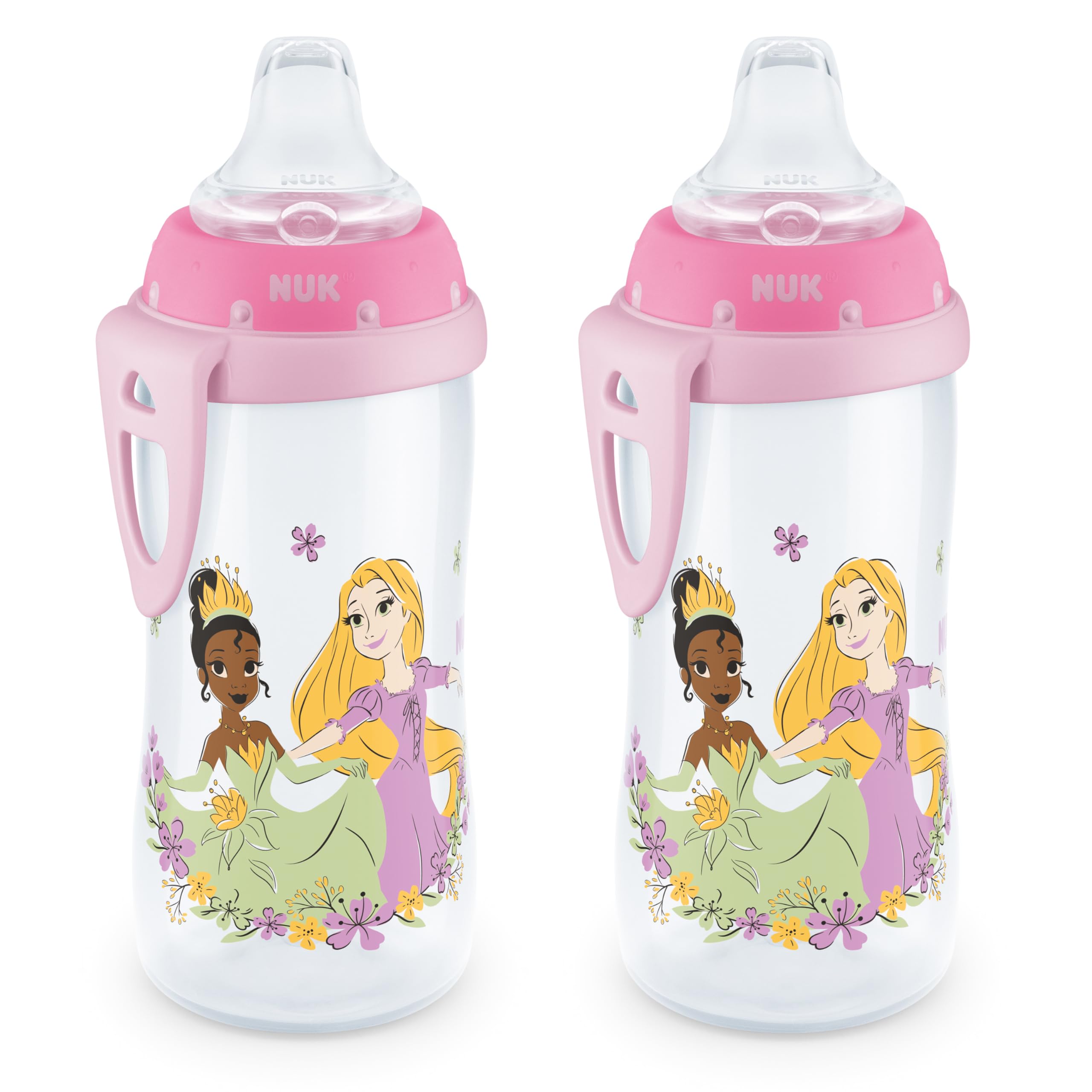 NUK Active Sippy Cup, 10 oz, 2 Pack, Disney Princess, BPA-Free, Soft Spout, Spill-Proof Cup