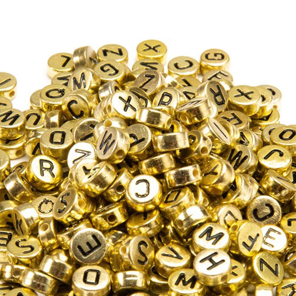 Zsail Letter Beads 1000pcs Acrylic Alphabet Letter Beads A-Z Letter for Jewelry Making (Gold)