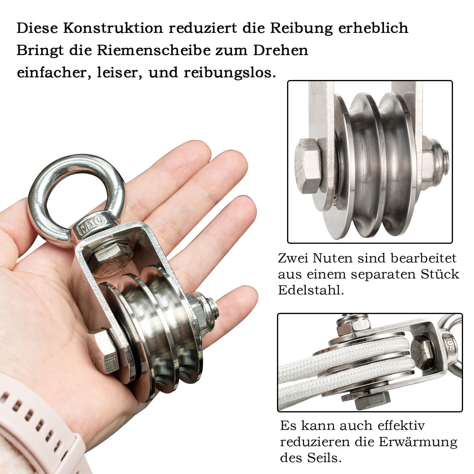 Carrucole In Acciaio Inox Per Sollevamento - 2 Pezzi Con Cuscinetti A Sfera, Portata 250kg - Foto 2