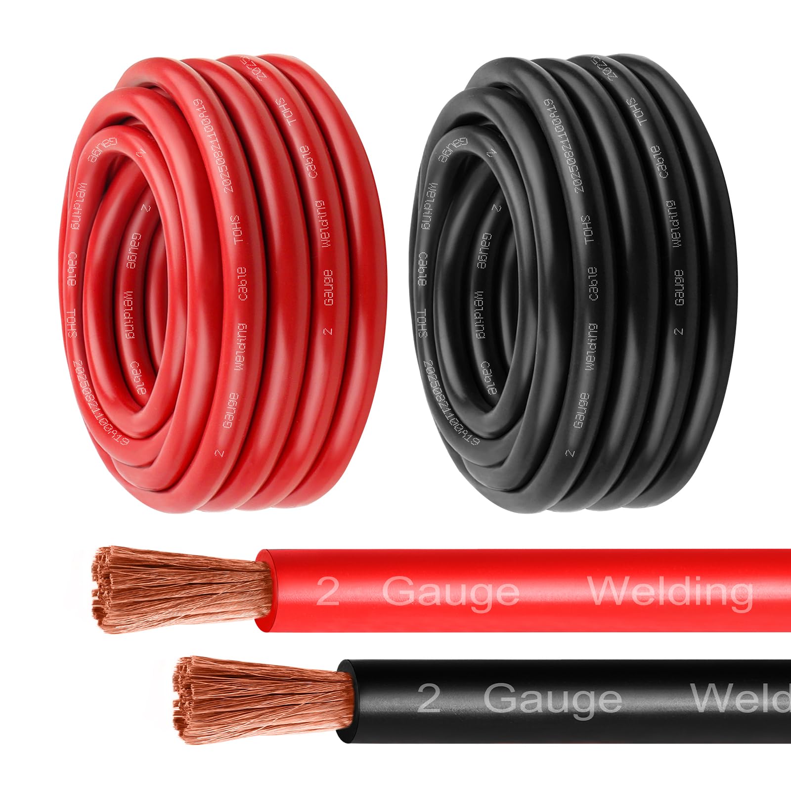 2 Gauge Battery Cable - 20FT Red + 20FT Black 2 AWG Welding Cable Flexible Stranded Oxygen-Free Pure Copper Wire for Automotive, Battery, Inverter, Solar, Marine and Generator