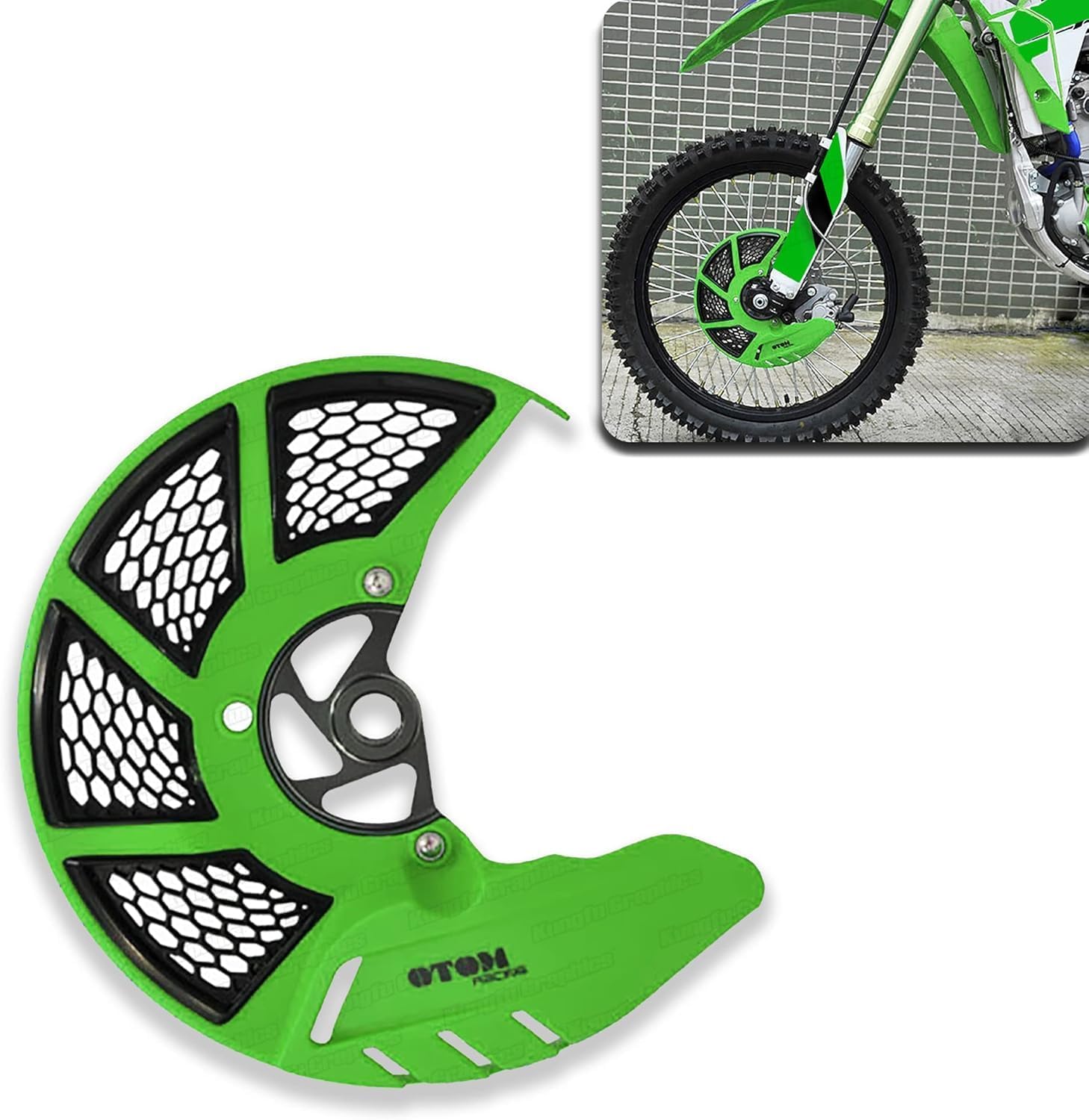 Dirt Bike Front Brake Disc Guard for KX250 2006-2007/KX250F KX450F 2006-2018/KLX450R 2008-2009, ID 20mm, Green