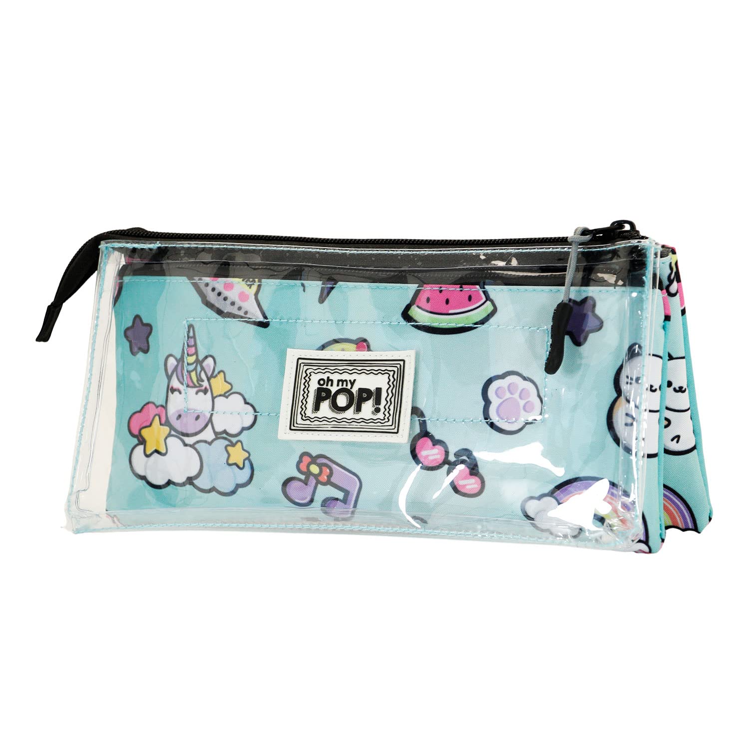 Oh My Pop! So Cute-Clear Triple Pencil Case, Multicolour