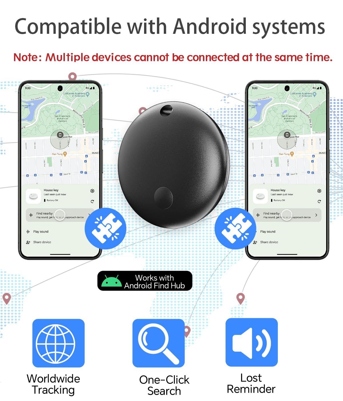 Étiquette de suivi d'air, traqueur Bluetooth étanche IP67, localisateur de porte-clés, localisateur d'articles pour sacs, sacs à dos, bagages, animaux de compagnie, portefeuilles (Android uniquement