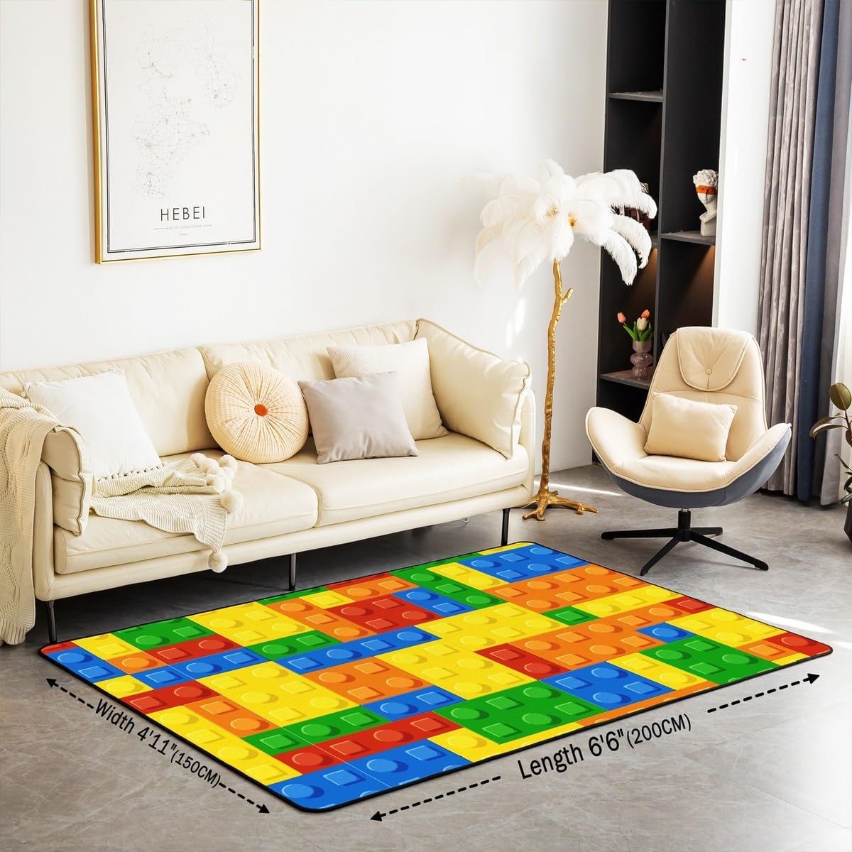 jejeloiu Building Blocks Decorative Carpet Area Rug 4x5 Kids Boys Girls Colorful Geometric Living Room Rugs for Bedroom Area Rug 4x5 Carpet Kitchen
