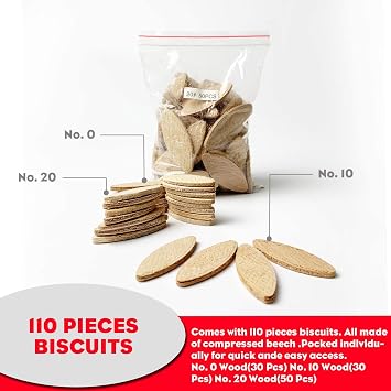 AOBEN Biscuit Cutter Plate Joiner 8.5 Amp With No. 0 Wood(30 Pcs) No. 10 Wood(30 Pcs) No. 20 Wood(50 Pcs), 4 Tungsten Carbide Tipped Blade, Adjustable Angle And Dust Bag