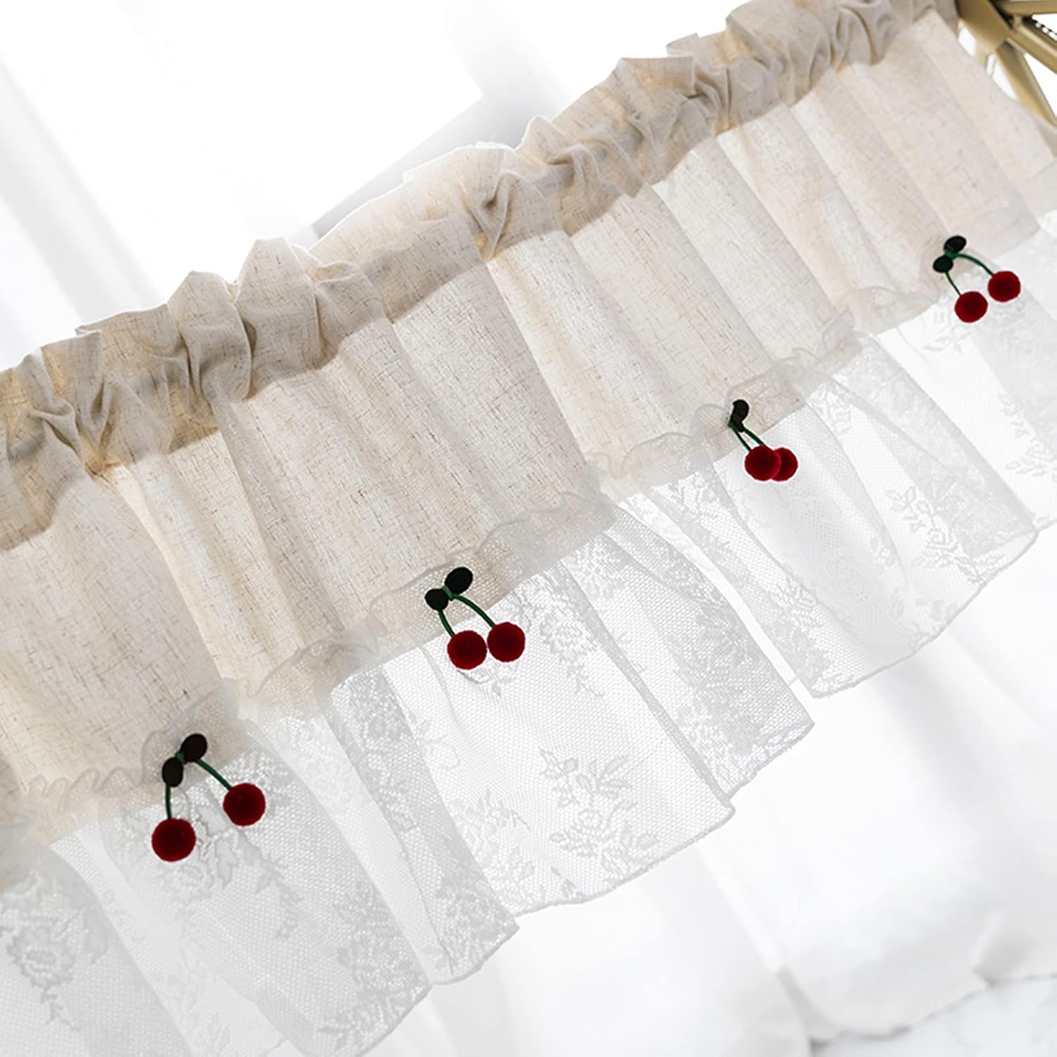Kitchen Curtains,Half Tier Curtains Short Curtain Valance,Cafe Curtains Country Style,Bistro Curtain for Bedroom Living Room Kitchen Small Window,Lace Semi Blackout Curtains
