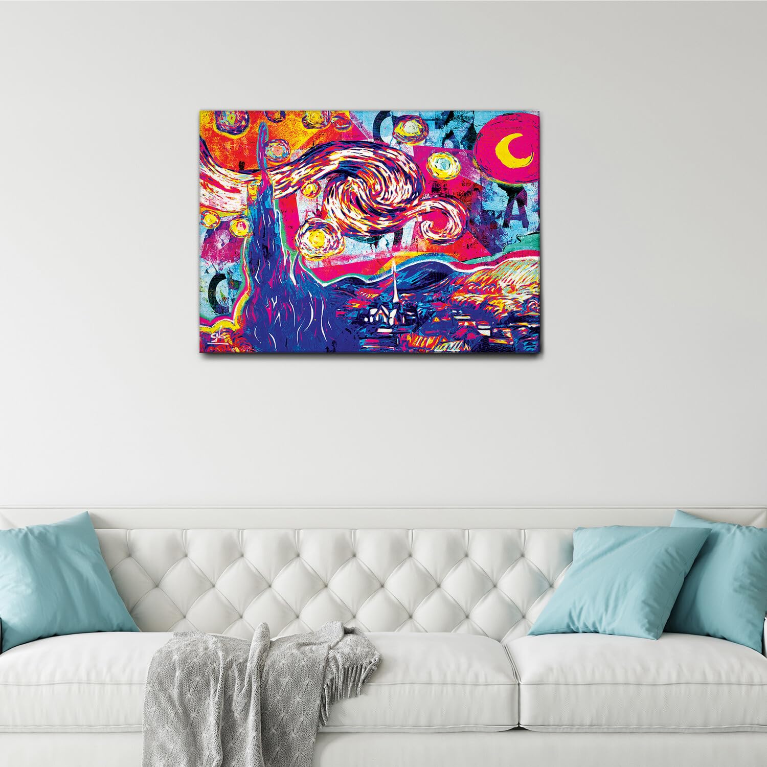 Giallobus Gemälde 'Sternennacht Pop-Art' Auf Acrylglas 140x100 Cm – Moderner Wandschmuck, Einfach Aufzuhängen