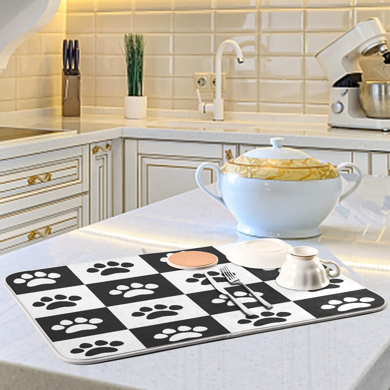 Tappetino Assorbente Per Piatti In Microfibra Reversibile - Ultra Assorbente, 45,5x61 Cm - Protezione Piano Cucina Con Passante Per Appendere - 3
