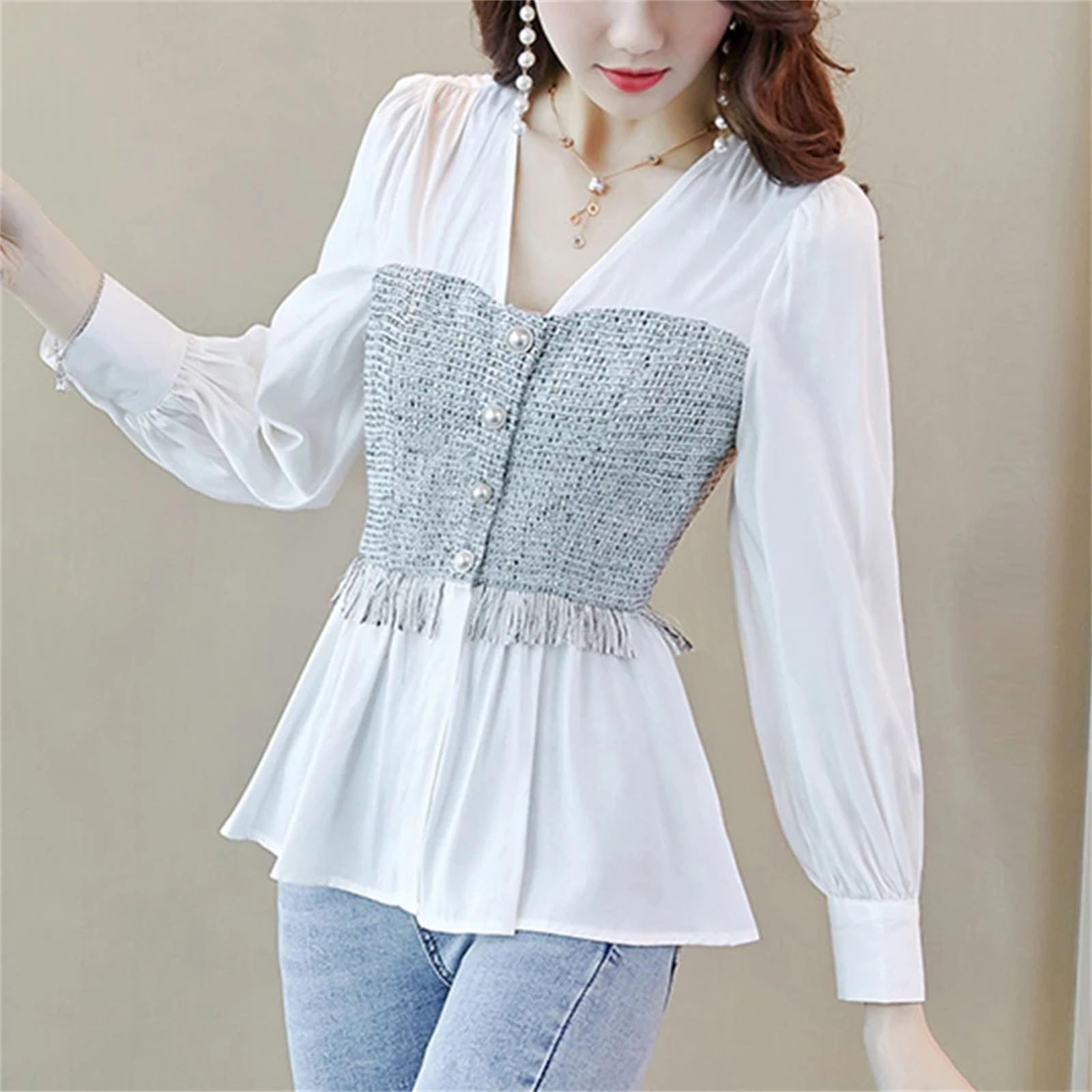 Blusas de primavera y verano para mujer, elegantes, informales, con borlas, de manga larga