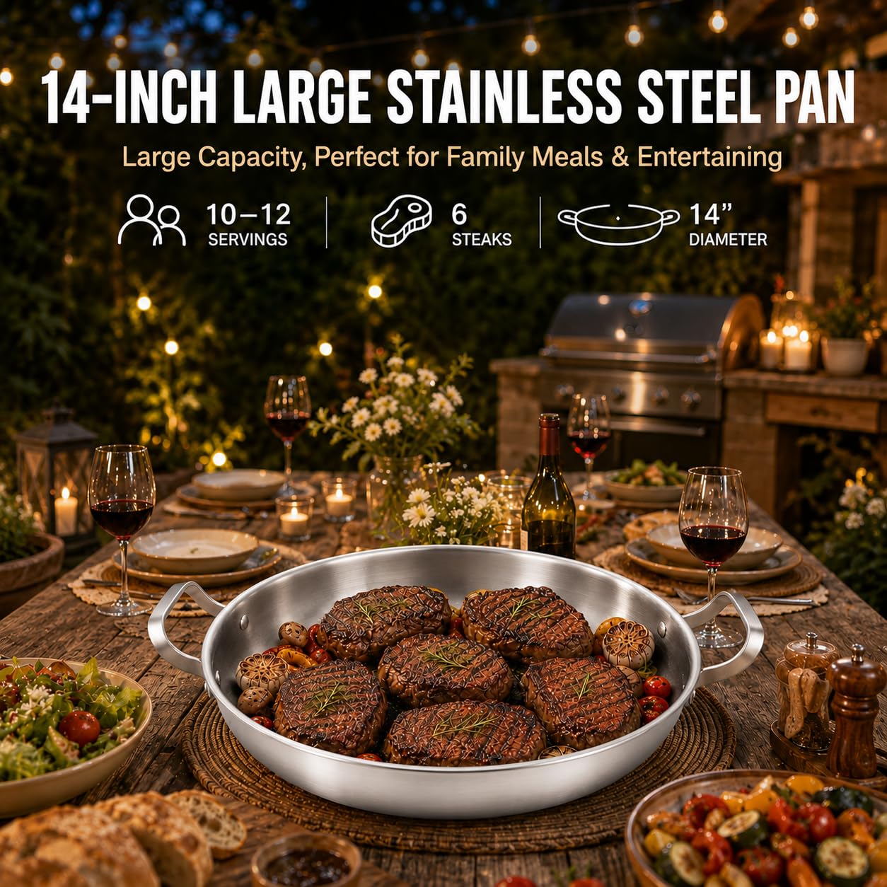 Yeksum 14.5" Stainless Steel Paella Pan - 12 Servings -5