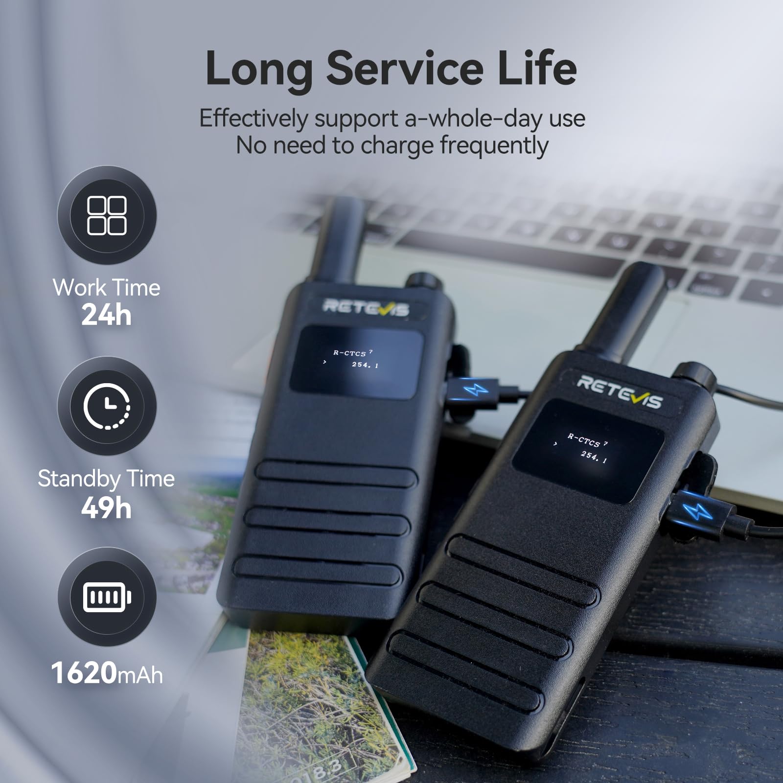 Retevis B63S Walkie Talkie Dla Dorosłych, Dwukierunkowe Radio PMR446 Slim ze Słuchawką, Ekranem LCD, VOX, USB C, 1620 mAh Możliwością Ładowania do Handlu Detalicznego, Restauracji (4 Szt, Czarne)