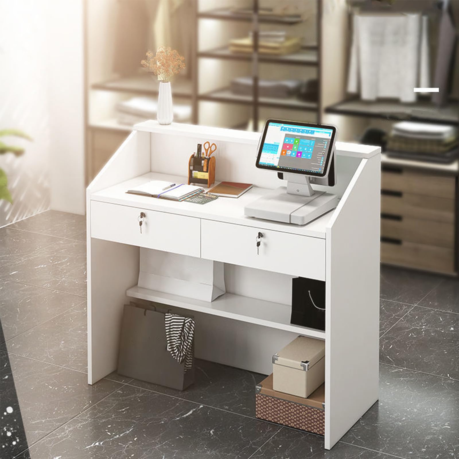 Rezeption Modern, Büroschreibtisch, Moderne Einzelhandelskasse mit Schubladen, Rezeptionstresen für Kassenbüro/Schönheit A,L80cm
