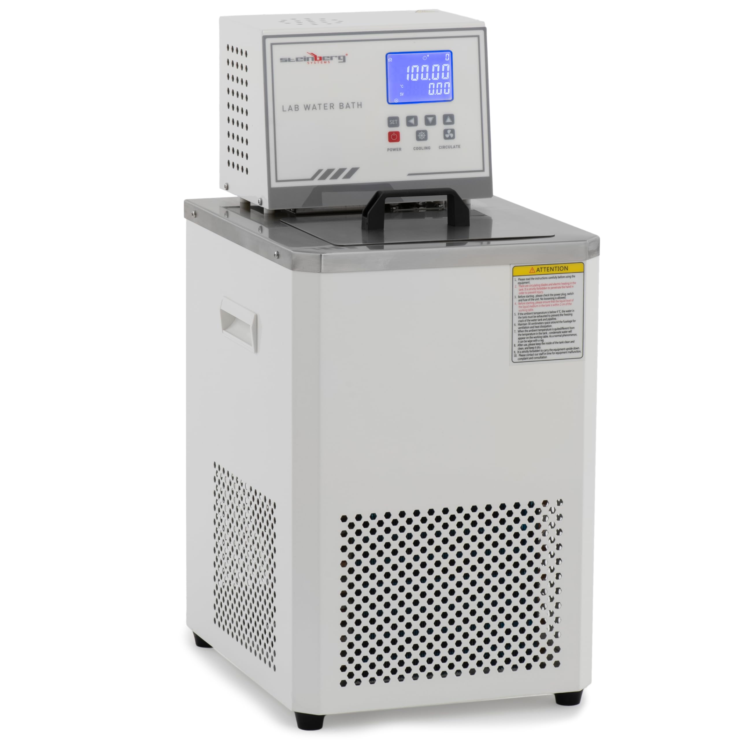 Steinberg Systems Thermostatisches Wasserbad digital 6 l -20 bis 100 °C 180 x 160 x 150 mm Labor-Wasserbad Thermostatbad Umwälzwasserbad Laborbad