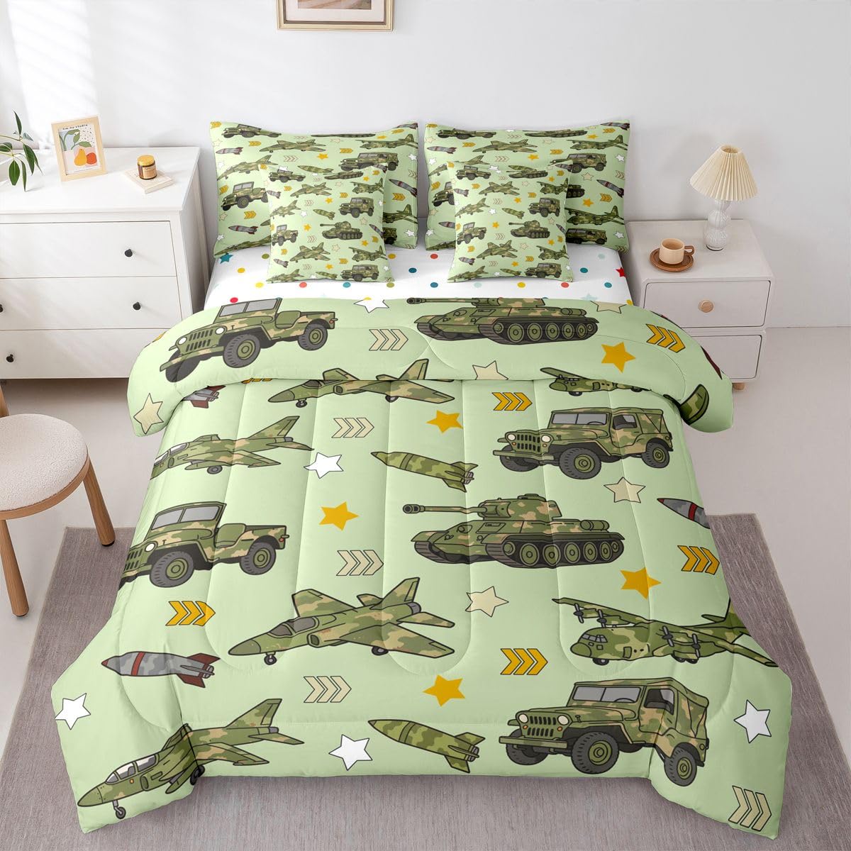 Erosebridal Tanks Green Comforter Set Queen Size 7 Pieces