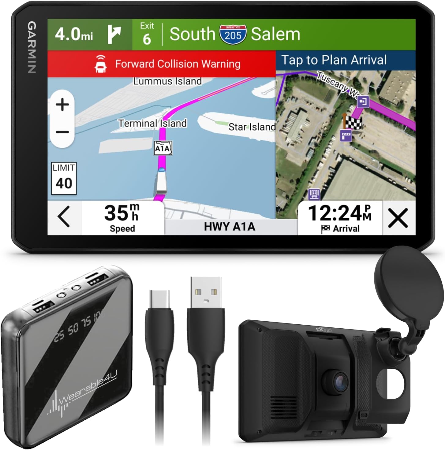Garmin dezICam OTR725, NA MT-S, GPS Truck Navigator and Wearable4U PowerBank Bundle