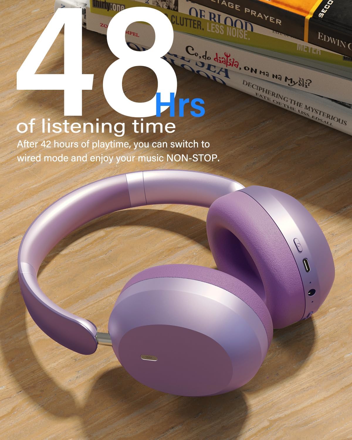 Wentronic Y05 Over-Ear Headphones – Hi-Res Sound, Active Noise Cancelling, Wireless Bluetooth 5.3, 48H Playtime, Premium Audio Comfort for Android, iOS & PC – Purple - Image 3