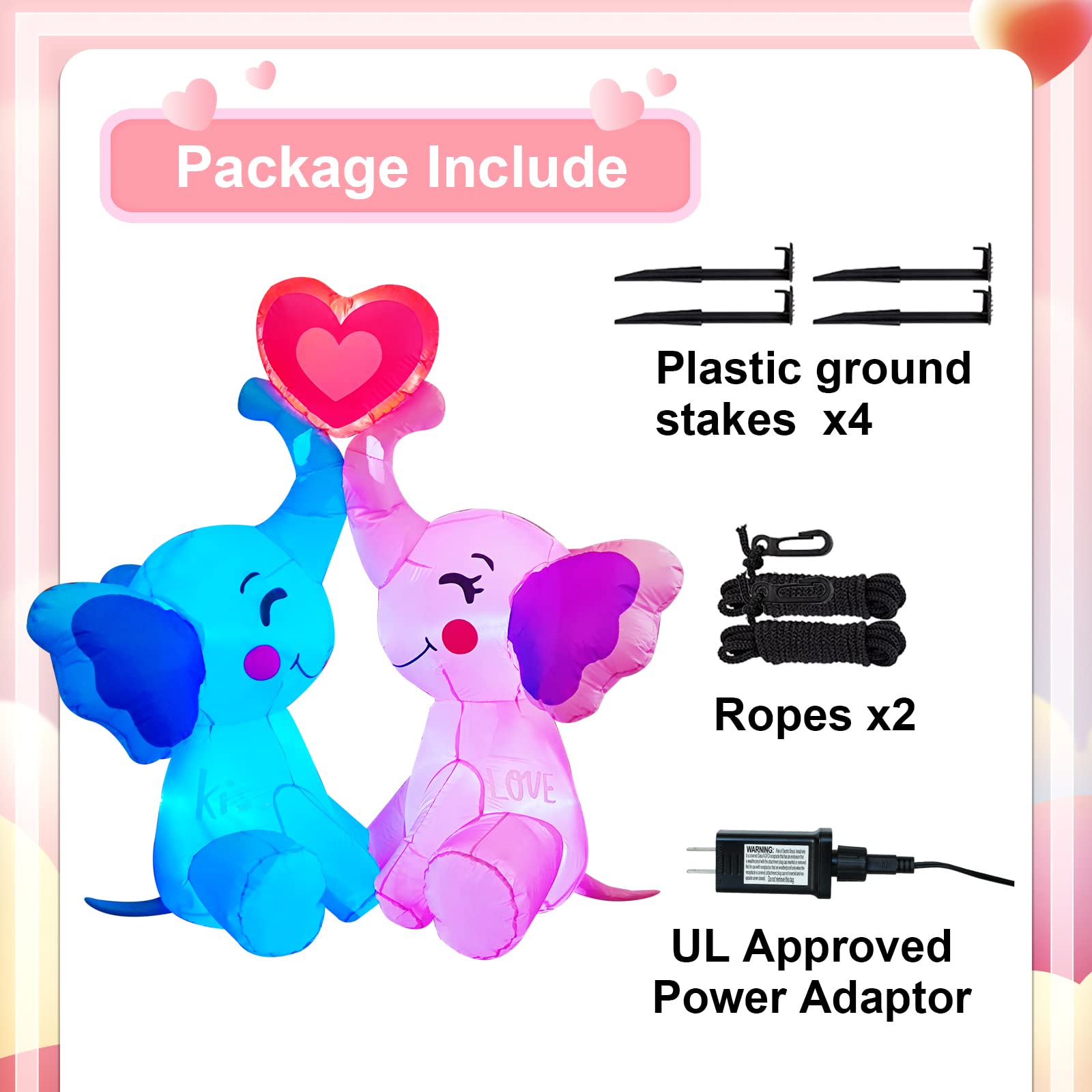 5 FT Inlflatable Valentines Day Decorations,Blow Up Couple's Elephant with LED Lights Outdoor Decor for Romantic Party,Wedding Anniversary, Home,Patio,Lawn Garden Yard Valentine's Day Decor