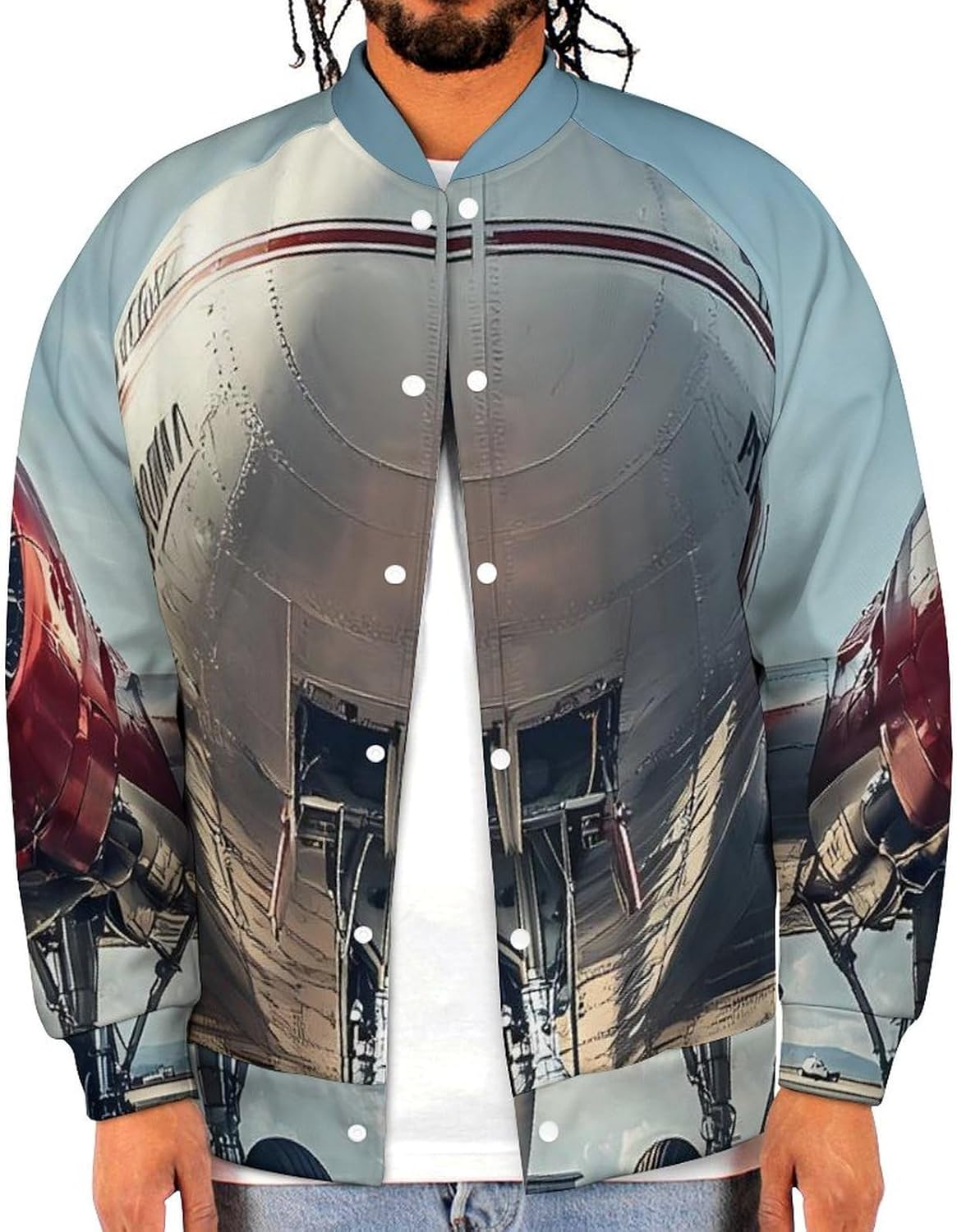 Aircraft on A Runway Baseball Jacket Casual Sportswear Bomber Jacket Coat for Men Women