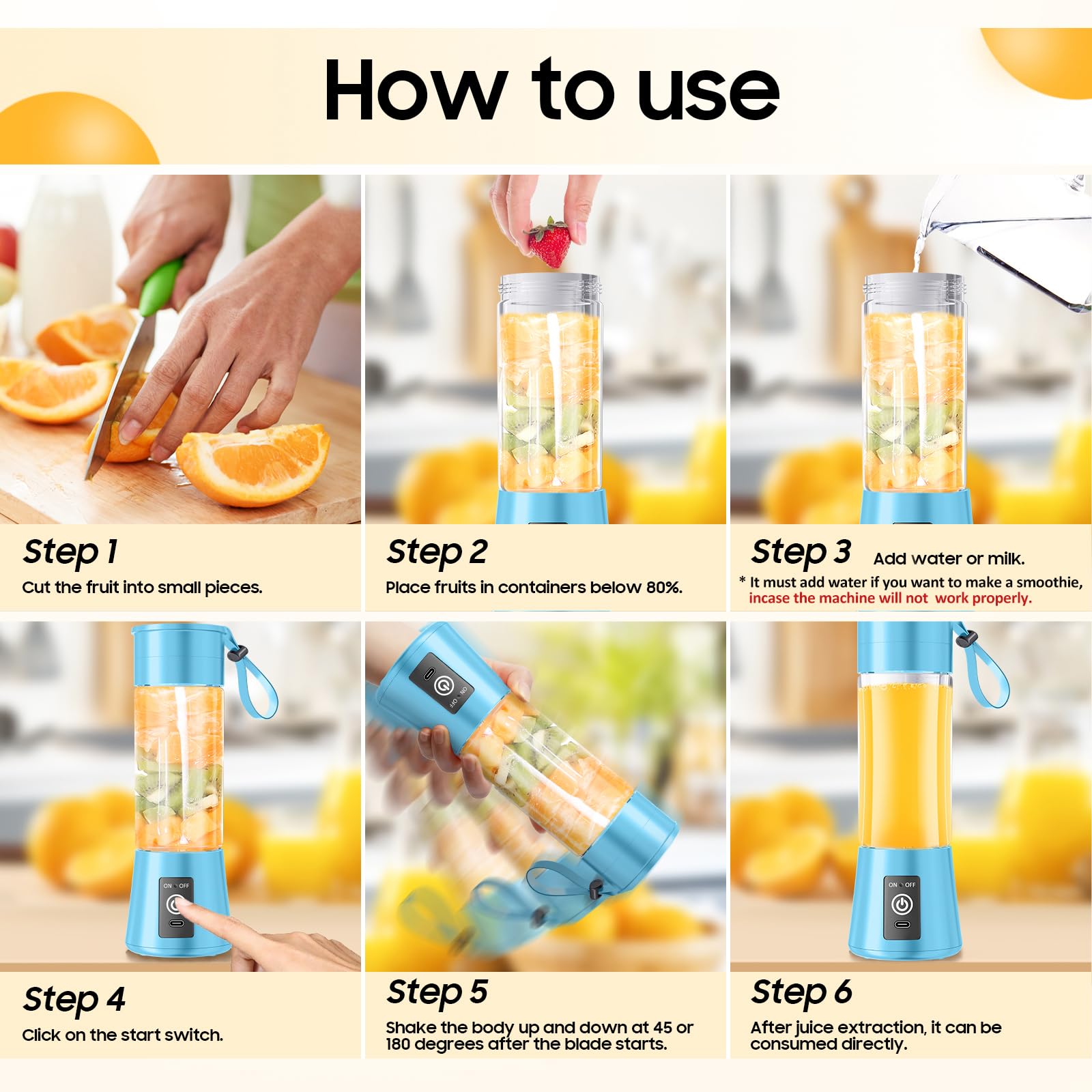 Licuadora portátil inalámbrica para batidos y batidos, mini licuadora recargable mejorada de 13 onzas con 6 cuchillas de acero inoxidable, velocidad de 20000 rpm/mínimo, conveniente jugo exprimido en