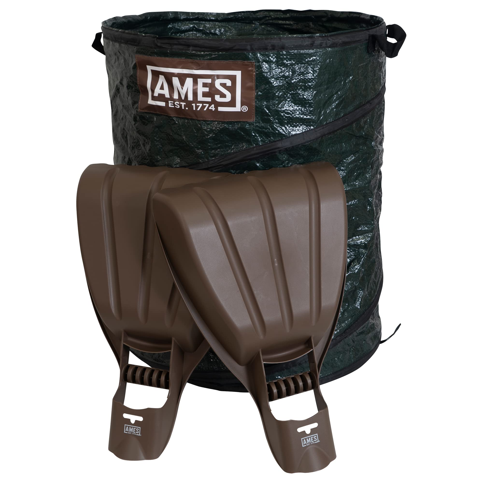 AMES Leaf Scoops Hand Rake Set with Collapsible Pop-Up Garden Waste Bag for Collecting Leaves, Mulch and Debris