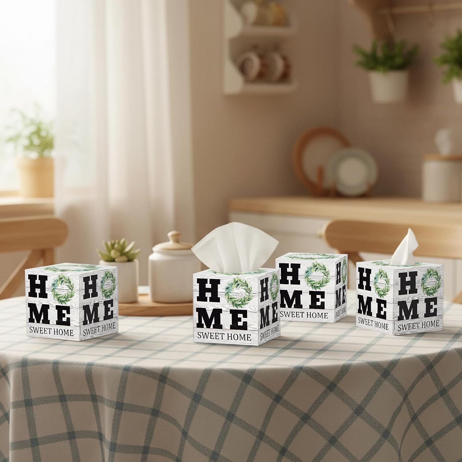 12 Pack Farmhouse Facial Tissues Cube Boxes 600 Sheets 3 Ply Small Square Home Face Tissues Bulk for Housewarming Gifts and Summer Home Decor(Eucalyptus Wreath Style)