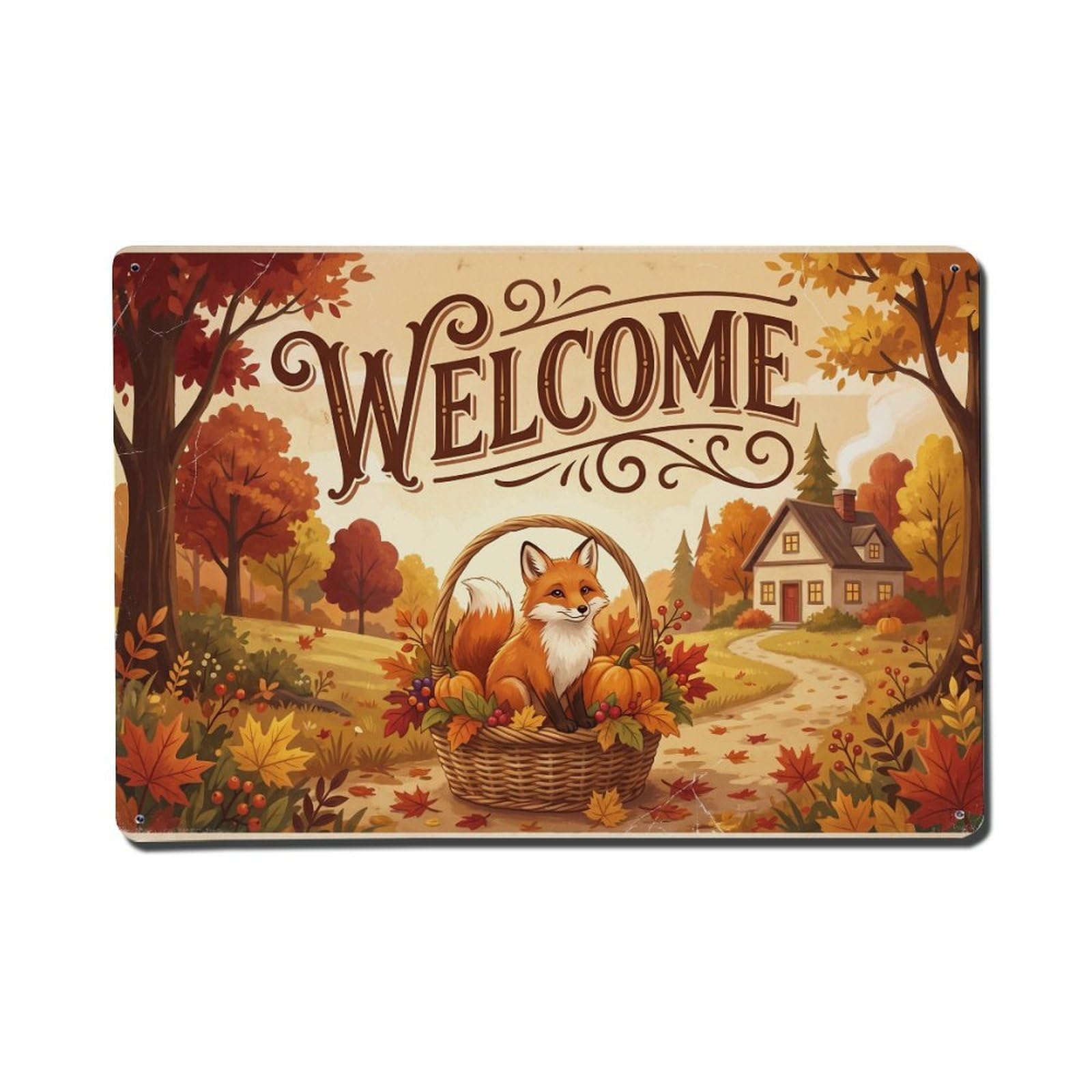Vintage Welcome Fox Farmhouse（1） Metal Tin Sign