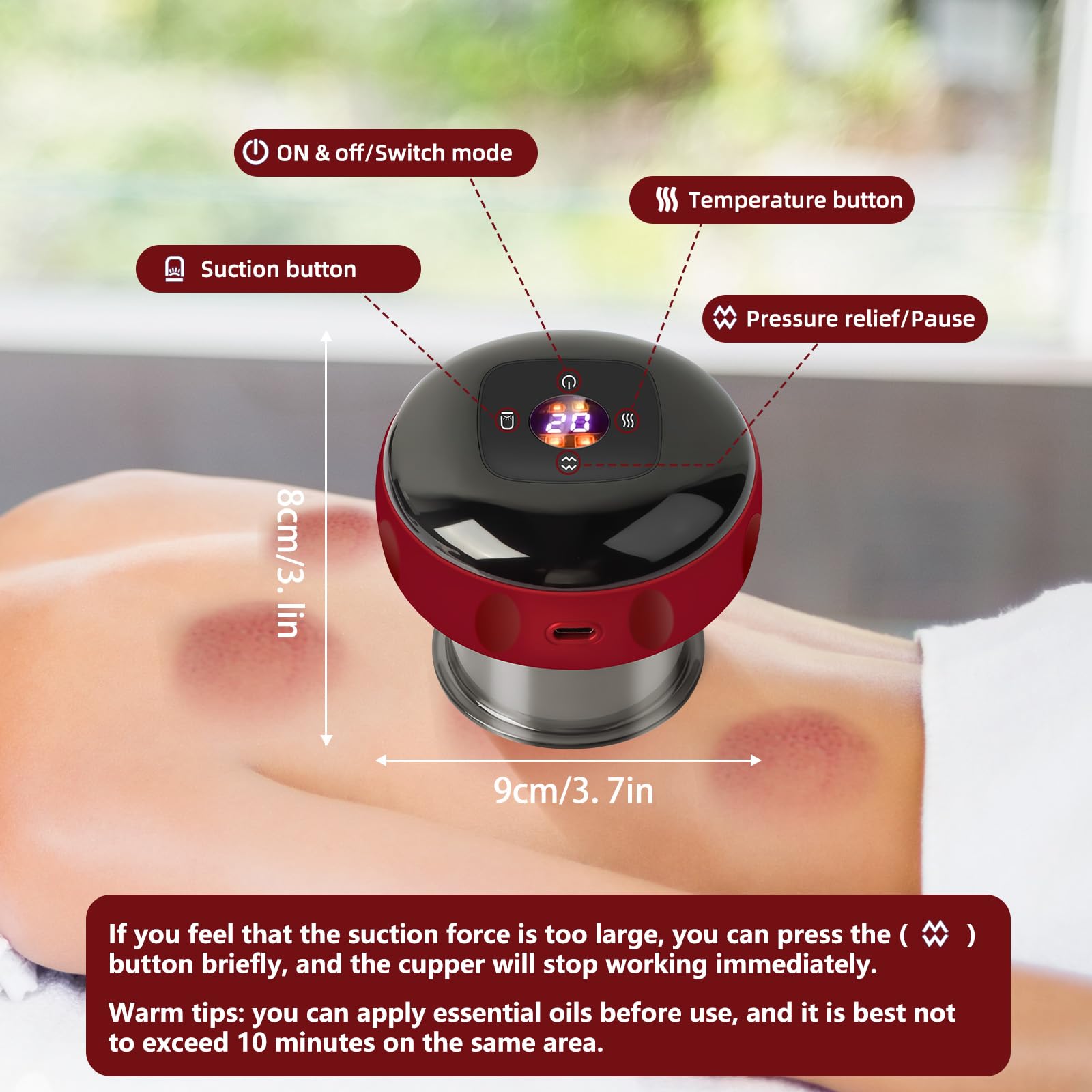 Ventosa eléctrica por infrarrojos,12 Velocidades Inteligentes Ventosas Fisioterapia con Mando Distancia, Dispositivo Eléctrico Guasha Masajeador al Vacío pour Reduce el Dolor Muscular, 2 Pcs