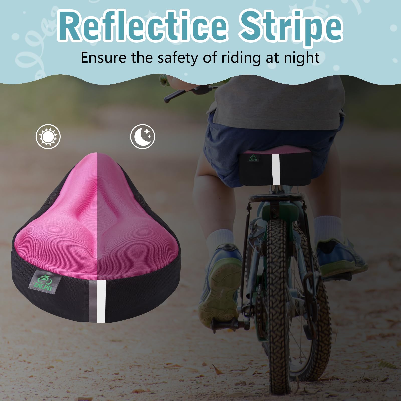 Funda de cojín de gel para asiento de bicicleta para niños y niñas, funda de asiento de bicicleta antideslizante para niños pequeños, transpirable y extra suave, espuma viscoelástica acolchada 4