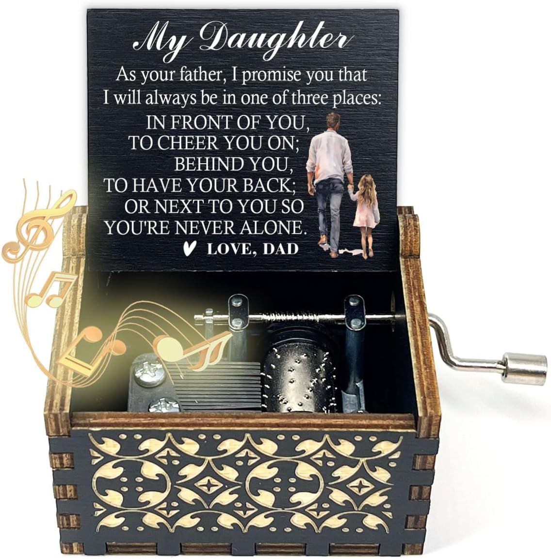 ukebobo Daughter Wooden Music Box Gift from Dad, You are My Sunshine Music Box, Father to Daughter Gift, Birthday Christmas Graduate Support Gifts for Daughter, Father Daughter Print-618