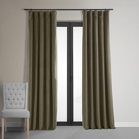 HPD Half Price Drapes Signature Velvet Thermal Blackout Curtains for Living Room 108 Inch Long (1 Panel) Rod Pocket Insulated Blackout Curtains for Bedroom Window Curtains, 50W x 108L, Denver Taupe