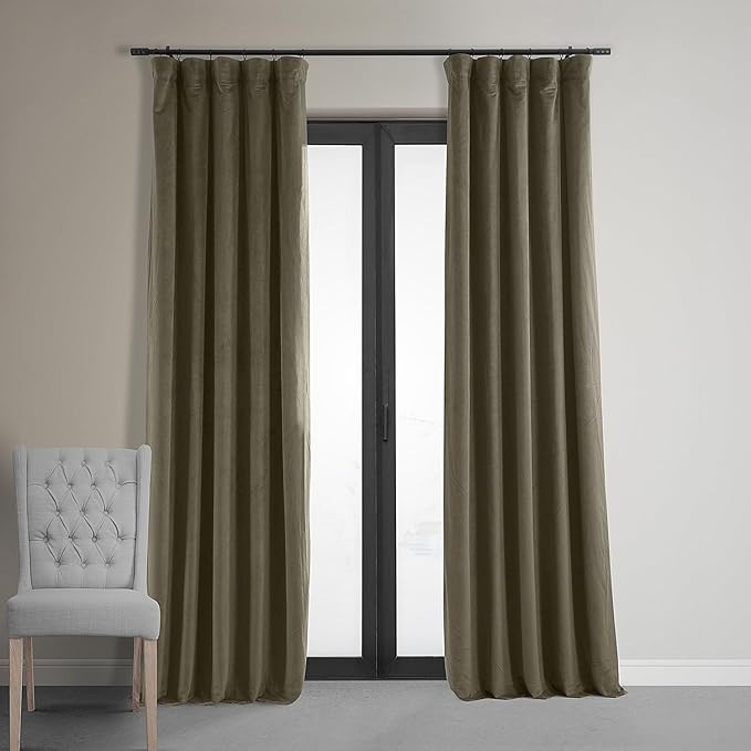 HPD Half Price Drapes Signature Velvet Thermal Blackout Curtains for Living Room 108 Inch Long (1 Panel) Rod Pocket Insulated Blackout Curtains for Bedroom Window Curtains, 50W x 108L, Denver Taupe