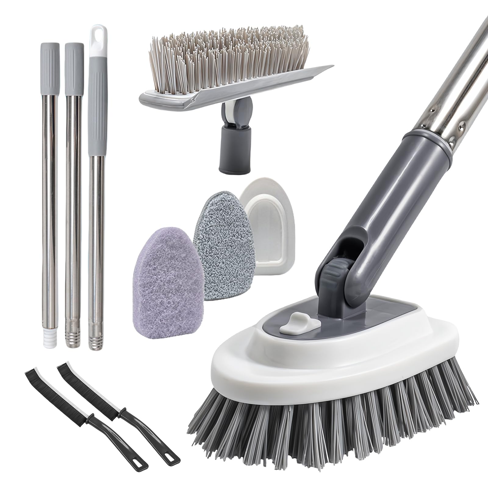 Brosse de nettoyage de douche 3 en 1 avec 7 têtes interchangeables pour baignoire