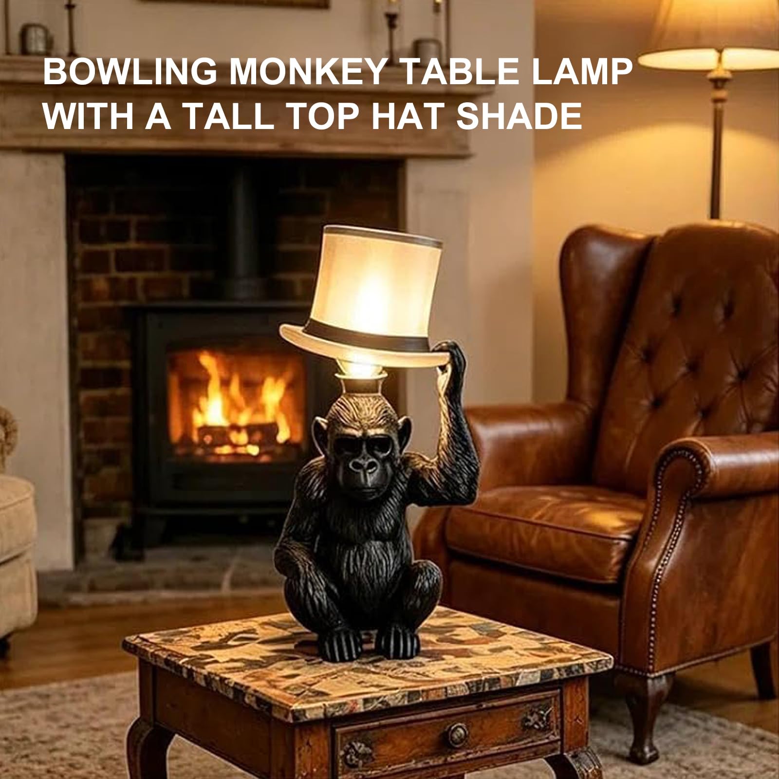 HTU Lampada da tavolo scimmia con cappello cilindro, decorativa e creativa, ideale per ufficio e stanza, 2 pezzi