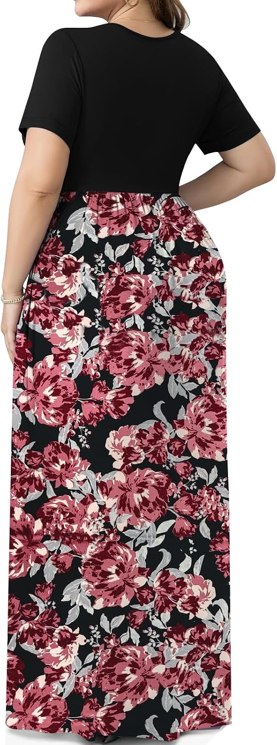 Womens Plus Size Maxi Dresses for Curvy Women Summer Short Sleeve Long Dress with Pockets 1X-5X image 4